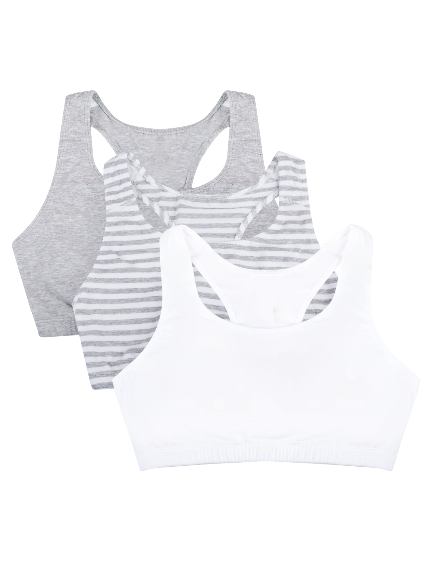 Fruit of the Loom Women's Tank Style Cotton Sports Bra 3-Pack Heather Grey  with Black/White/Black 36