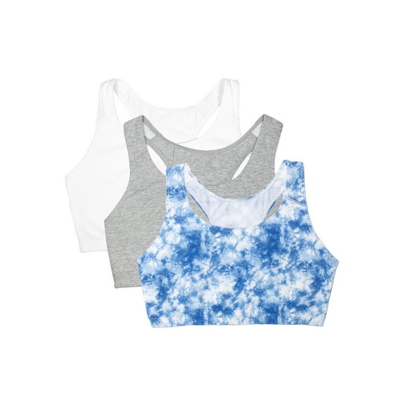 Fruit of the Loom Women's Racerback Style Cotton Sports Bra, 3-Pack, Style-9012