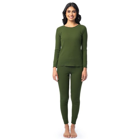 Women's Recycled Waffle Thermal Top & Bottom Set, Sizes XS-4XL