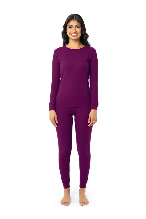 Women's Recycled Waffle Thermal Top & Bottom Set, Sizes XS-4XL