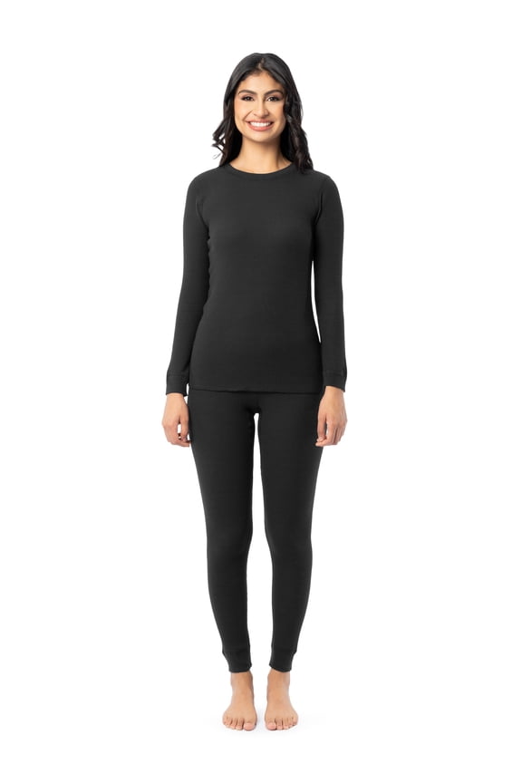 Women's Recycled Waffle Thermal Top & Bottom Set, Sizes XS-4XL