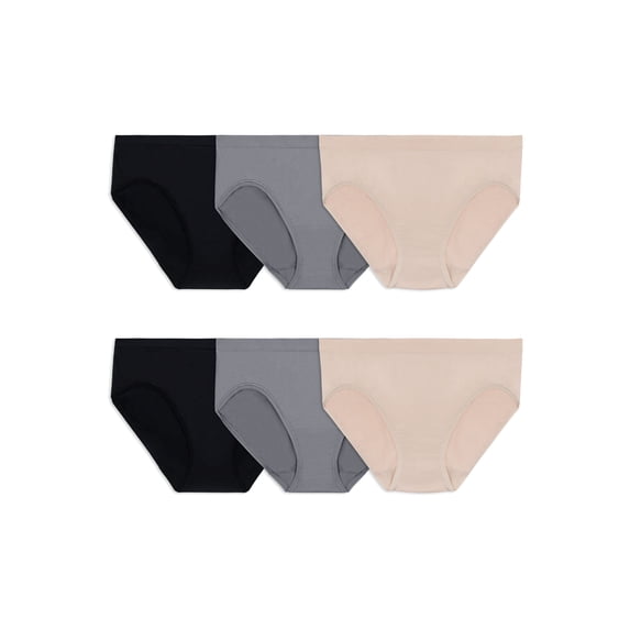 Fruit of the Loom Women's Seamless Underwear, No Show Panties, Multiple Styles, 4‑Way Stretch, 6-Pack, Sizes S-3XL