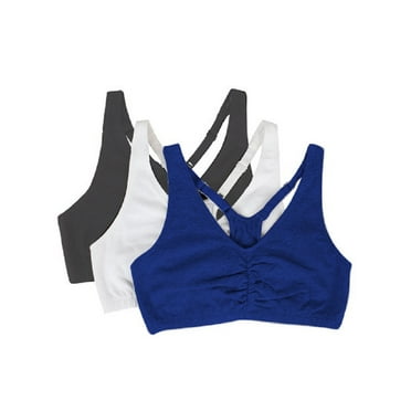 Fruit of the Loom Women's Shirred Front Racerback Sports Bra, Style-90011, 3-Pack, Navy/White/Charcoal Grey-42