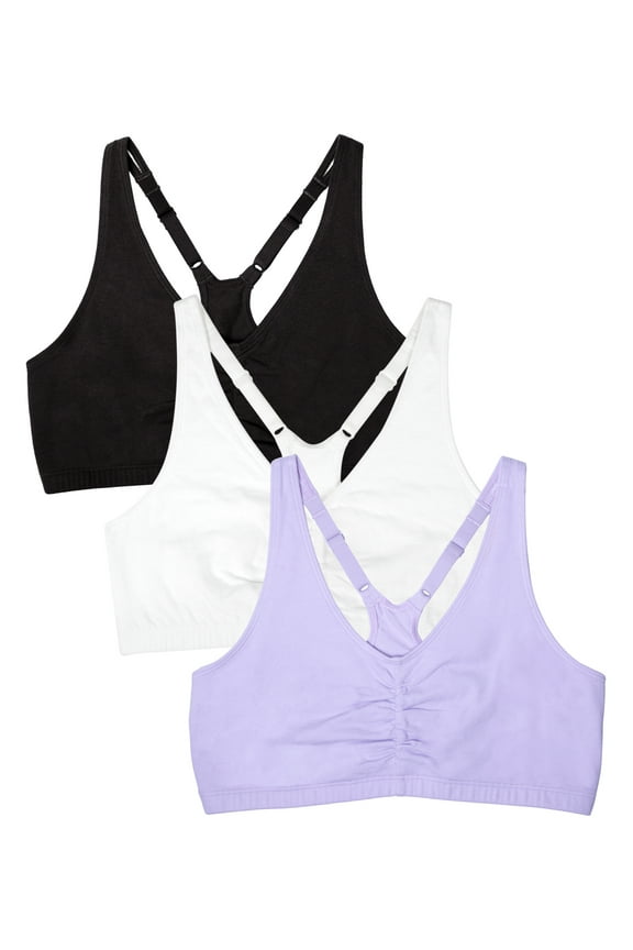 Women's Shirred Front Racerback Sports Bra, Style-90011, 3-Pack