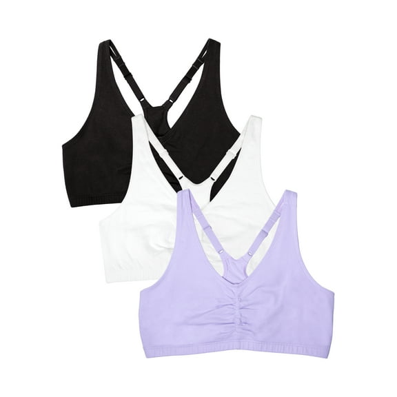 Fruit of the Loom Women's Shirred Front Racerback Sports Bra, Style-90011, 3-Pack