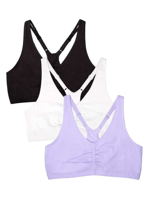 Women's Shirred Front Racerback Sports Bra, Style-90011, 3-Pack