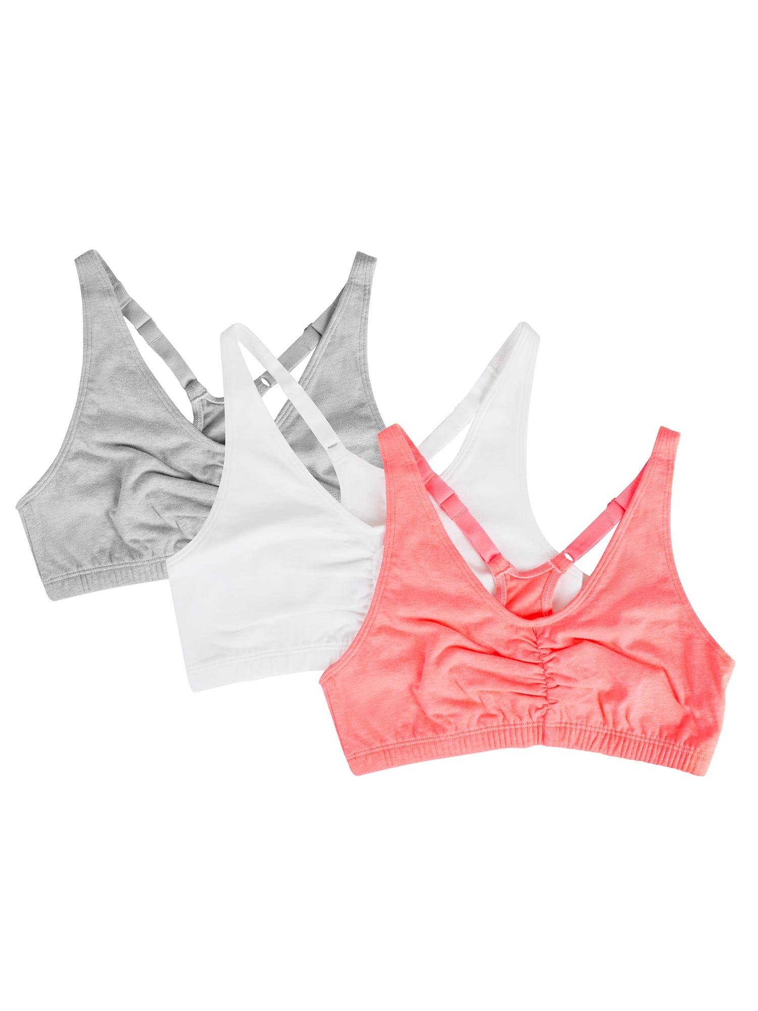 Women's Spaghetti Strap Cotton Pullover Pack De 3 Brasieres Fruit Of The Loom Shirred Front Racerback - Deportivo Y Cómodo Close Bra