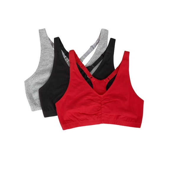 Fruit of the Loom Women's Shirred Front Racerback Sports Bra, Style-90011, 3-Pack