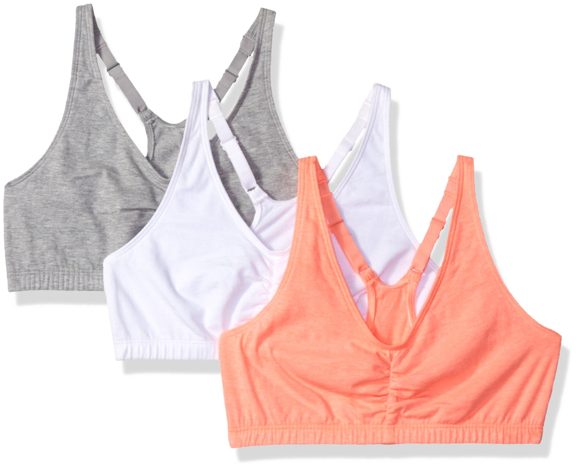 Women's Spaghetti Strap Cotton Pullover Pack De 3 Brasieres Fruit Of The Loom Shirred Front Racerback - Deportivo Y Cómodo Close Bra