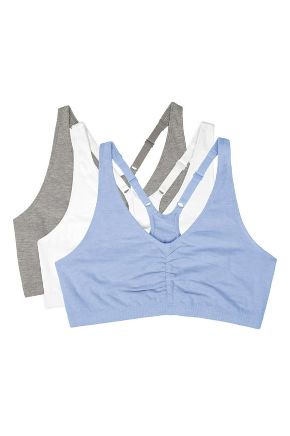 Women's Shirred Front Racerback Sports Bra, Style-90011, 3-Pack