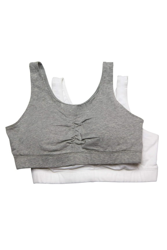 Fruit of the Loom Women's Shirred Front Sport Bra with Removable Bra Pads, Style FT438, 2-Pack
