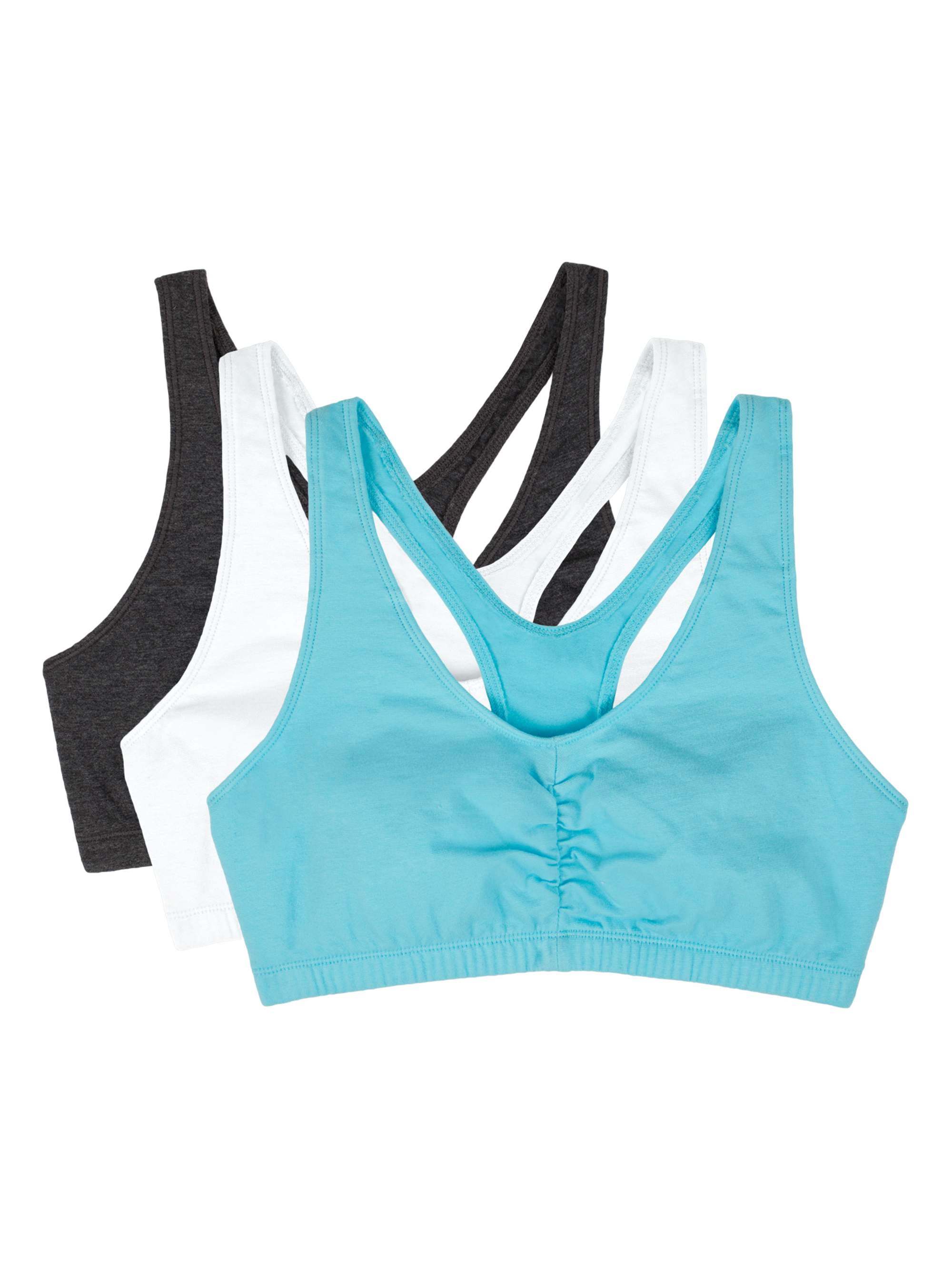 Women's Spaghetti Strap Cotton Pullover Pack De 3 Brasieres Fruit Of The Loom Shirred Front Racerback - Deportivo Y Cómodo Close Bra