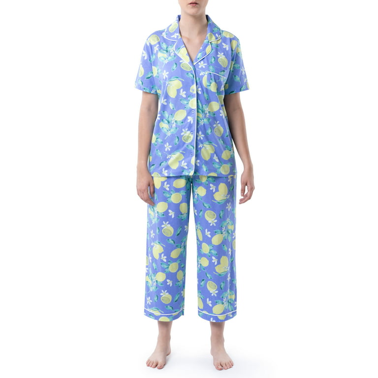Fruit of the Loom Women's Short Sleeve Cotton Jersey Collared Cropped Pajama  Set, 2-Piece, Sizes S-4X 