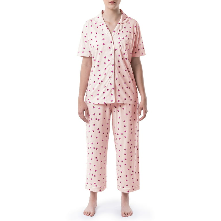 Fruit of the Loom Women's Short Sleeve Cotton Jersey Collared Cropped  Pajama Set, 2-Piece, Sizes S-4X