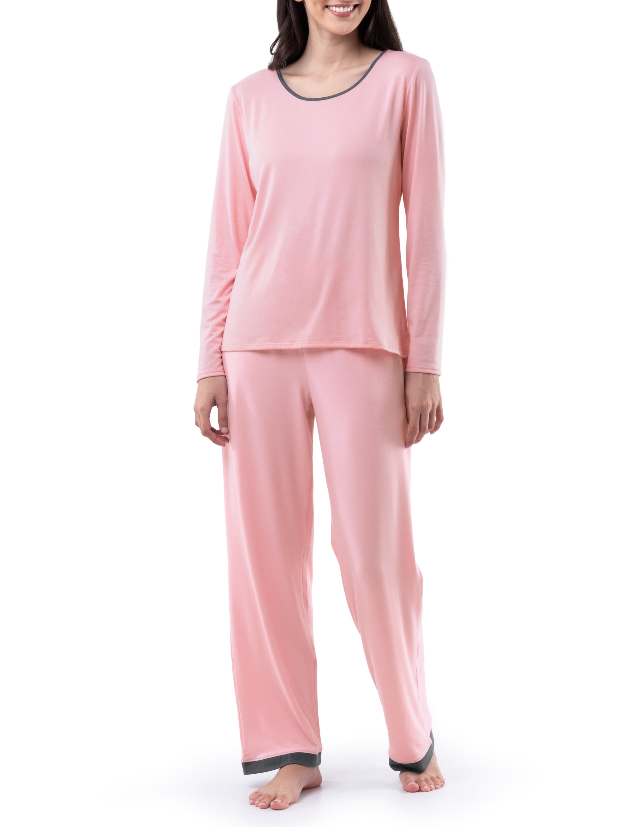 Fruit of the Loom Women's Sleep Soft & Breathable Long Sleeve Top & Pant Set, Sizes S-4X