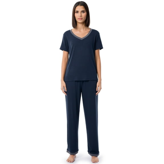 Fruit of the Loom Women's Soft & Breathable V-Neck Short Sleeve Top & Pajama Pant Set, Sizes S-4X