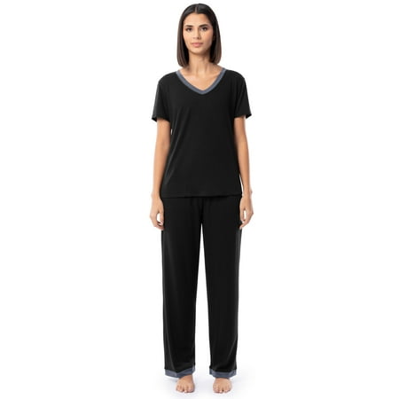 Fruit of the Loom Women's Soft & Breathable V-Neck Short Sleeve Top & Pajama Pant Set, Sizes S-4X