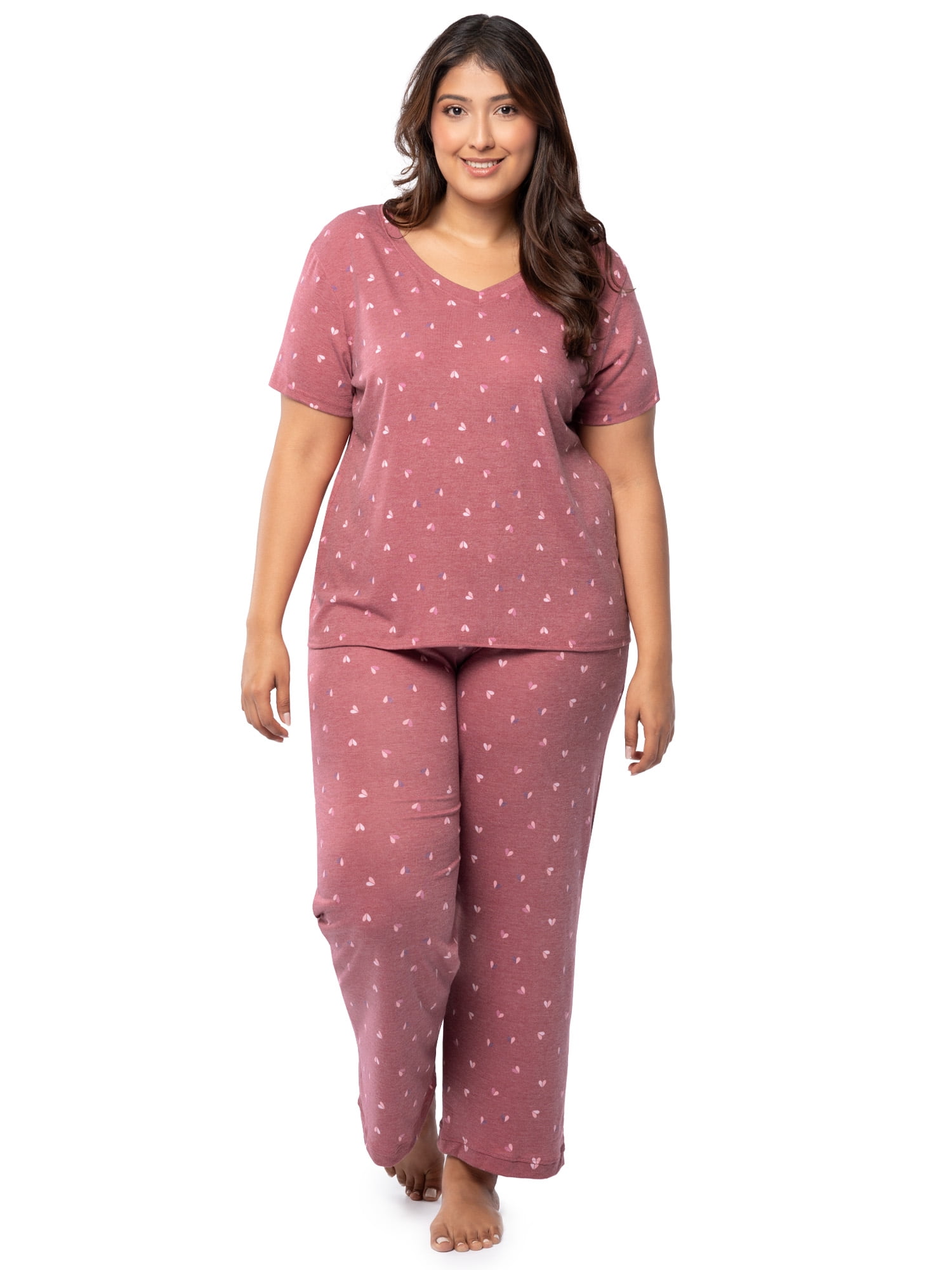 Fruit of the Loom Women's Soft & Breathable V-Neck Short Sleeve Top & Pajama Pant Set, Sizes S-4X