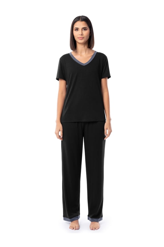 Women's Soft & Breathable V-Neck Short Sleeve Top & Pajama Pant Set, Sizes S-4X