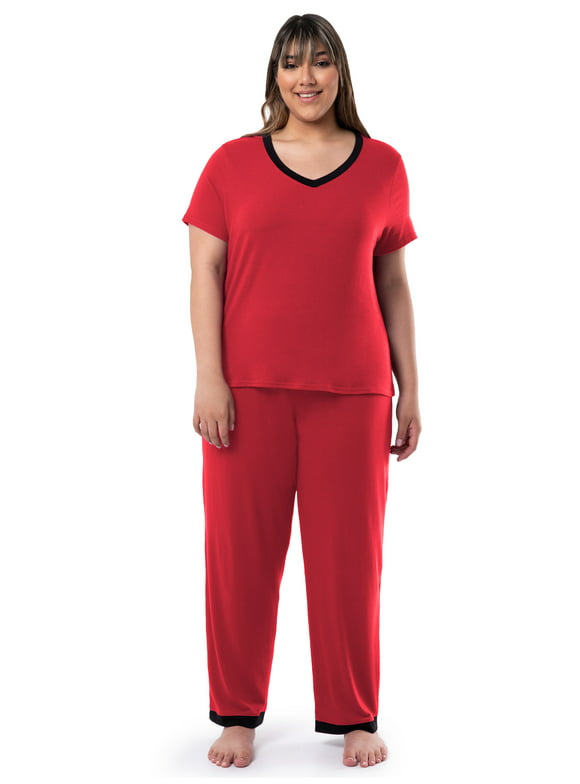 Fruit of the Loom Women's Soft & Breathable V-Neck Pajama Set, 2-Piece, Sizes S-4X