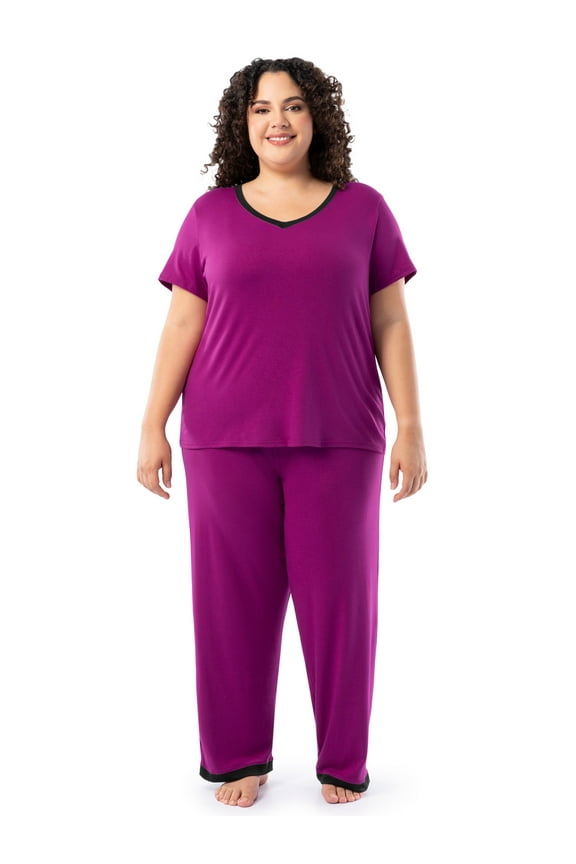 Women's Soft & Breathable V-Neck Short Sleeve Top & Pajama Pant Set, Sizes S-4X