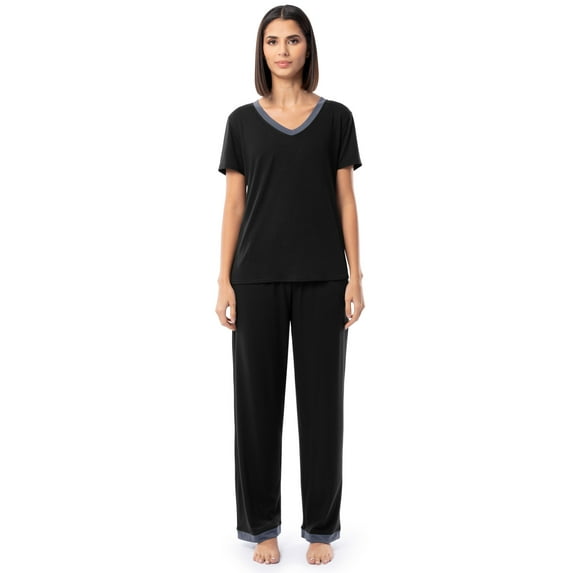 Fruit of the Loom Women's Soft & Breathable V-Neck Short Sleeve Top & Pajama Pant Set, Sizes S-4X