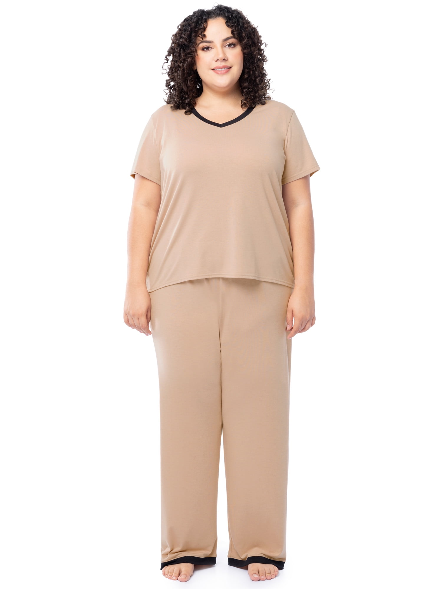 Fruit of the Loom Women's Soft & Breathable V-Neck Short Sleeve Top & Pajama Pant Set, Sizes S-4X