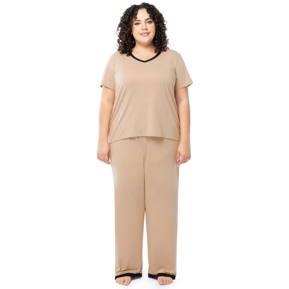 Fruit of the Loom Women's Soft & Breathable V-Neck Short Sleeve Top & Pajama Pant Set, Sizes S-4X