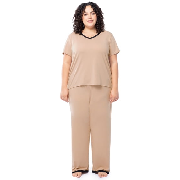 Fruit of the Loom Women's Soft & Breathable V-Neck Short Sleeve Top & Pajama Pant Set, Sizes S-4X