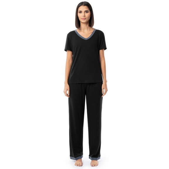 Fruit of the Loom Women's Soft & Breathable V-Neck Short Sleeve Top & Pajama Pant Set, Sizes S-4X