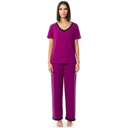 Fruit of the Loom Women's Soft & Breathable V-Neck Short Sleeve Top & Pajama Pant Set, Sizes S-4X