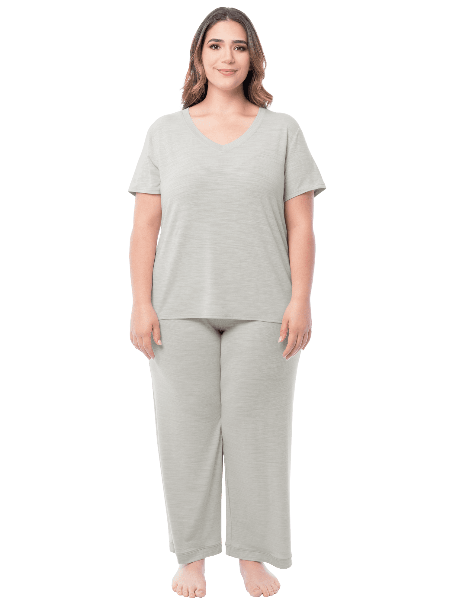 Fruit of the Loom Women's Soft & Breathable V-Neck Short Sleeve Top & Pajama Pant Set, Sizes S-4X