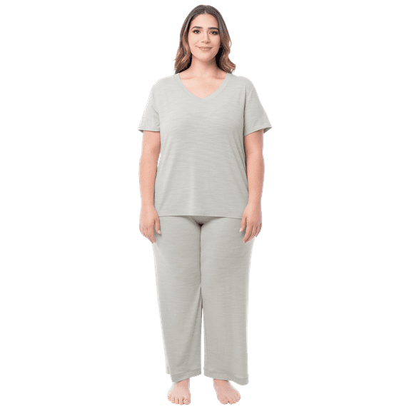 Fruit of the Loom Women's Soft & Breathable V-Neck Short Sleeve Top & Pajama Pant Set, Sizes S-4X