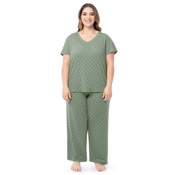 Fruit of the Loom Women's Soft & Breathable V-Neck Short Sleeve Top & Pajama Pant Set, Sizes S-4X
