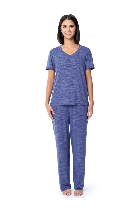 Women's Soft & Breathable V-Neck Short Sleeve Top & Pajama Pant Set, Sizes S-4X