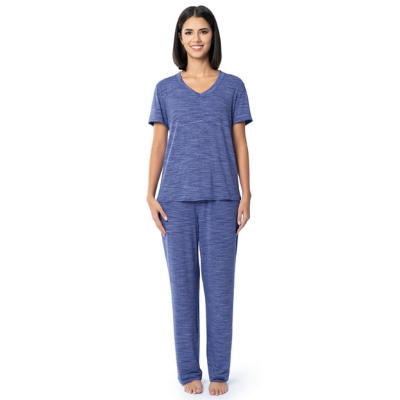 Fruit of the Loom Women's Soft & Breathable V-Neck Short Sleeve Top & Pajama Pant Set, Sizes S-4X