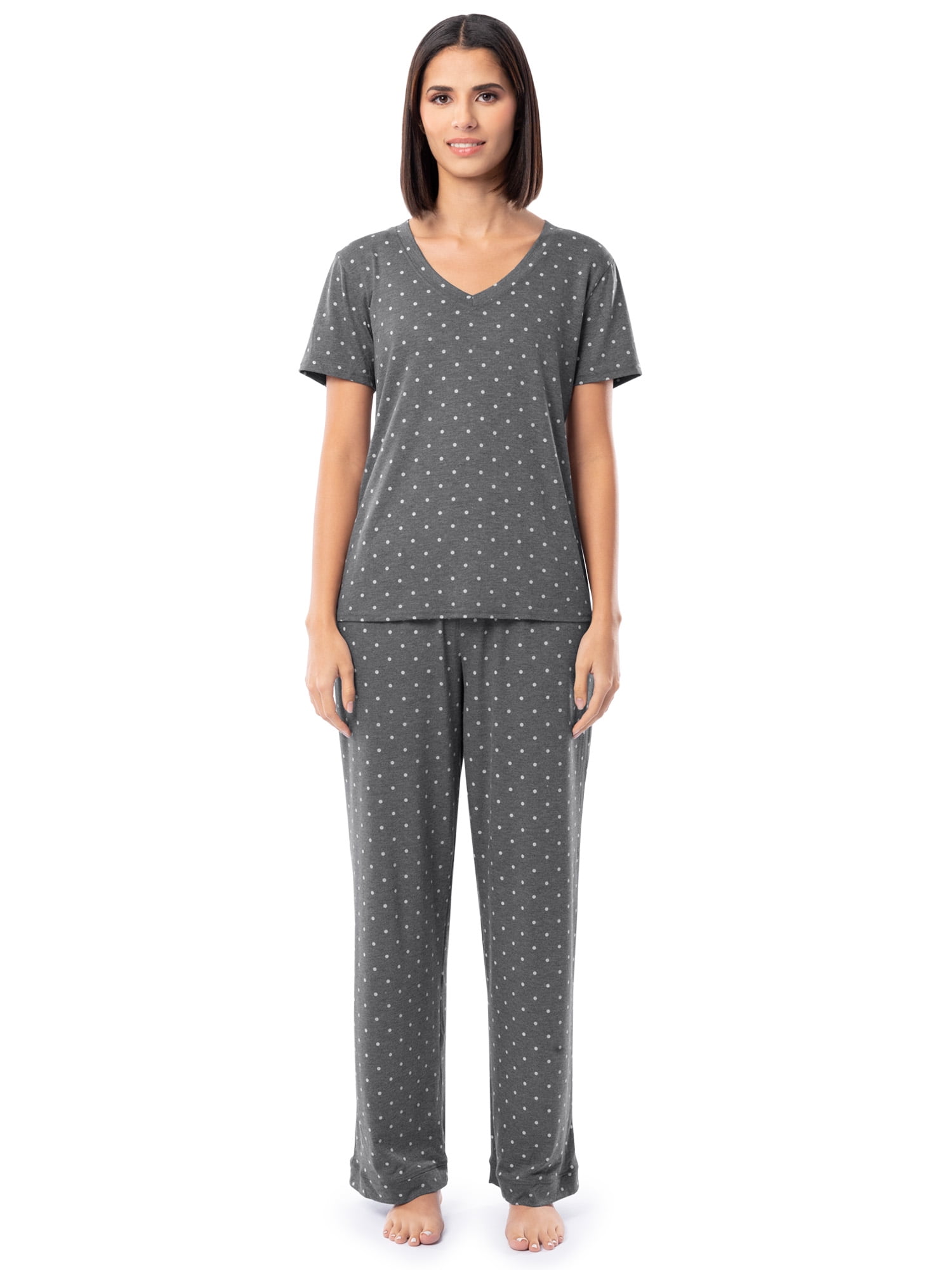 Fruit of the Loom Women's Soft & Breathable V-Neck Short Sleeve Top & Pajama Pant Set, Sizes S-4X