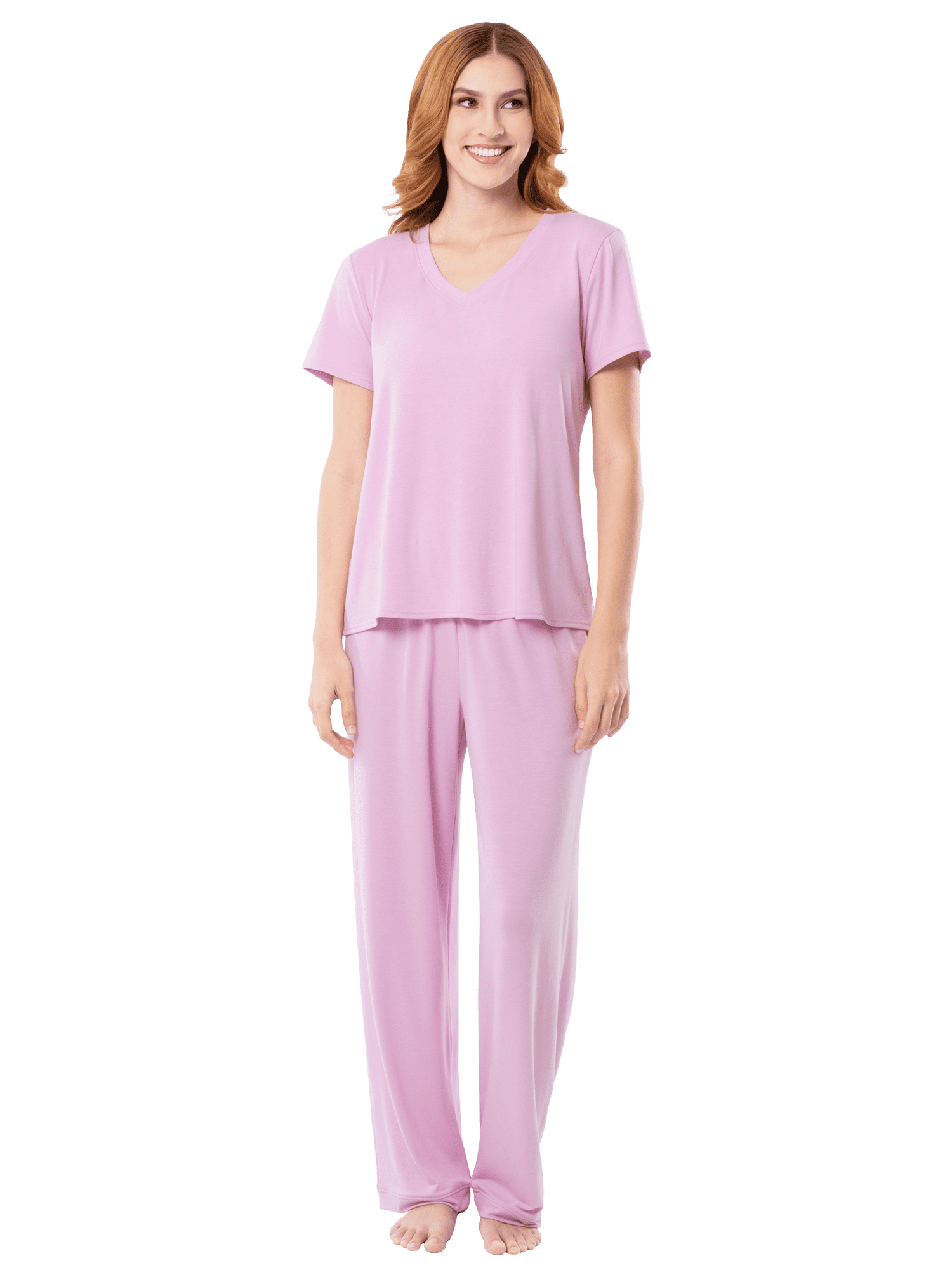 Fruit of the Loom Women's Soft & Breathable V-Neck Short Sleeve Top & Pajama Pant Set, Sizes S-4X