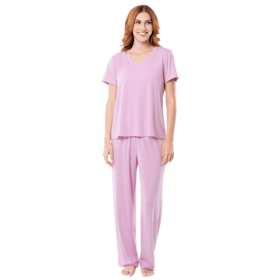 Fruit of the Loom Women's Soft & Breathable V-Neck Short Sleeve Top & Pajama Pant Set, Sizes S-4X