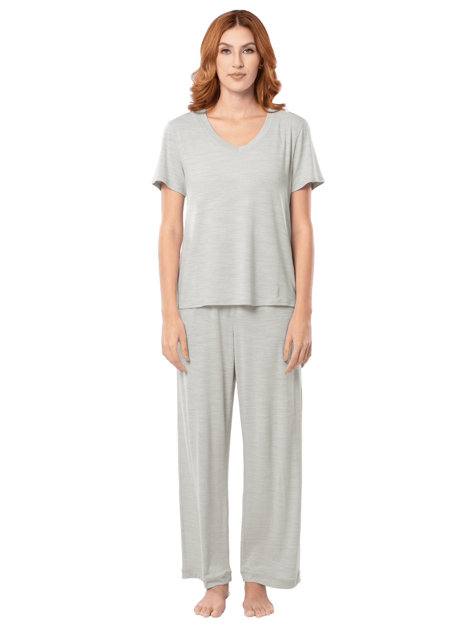 Fruit of the Loom Women's Soft & Breathable V-Neck Short Sleeve Top & Pajama Pant Set, Sizes S-4X