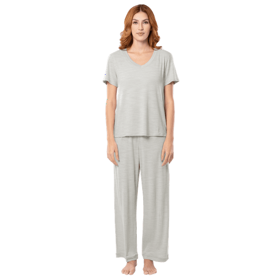 Fruit of the Loom Women's Soft & Breathable V-Neck Short Sleeve Top & Pajama Pant Set, Sizes S-4X