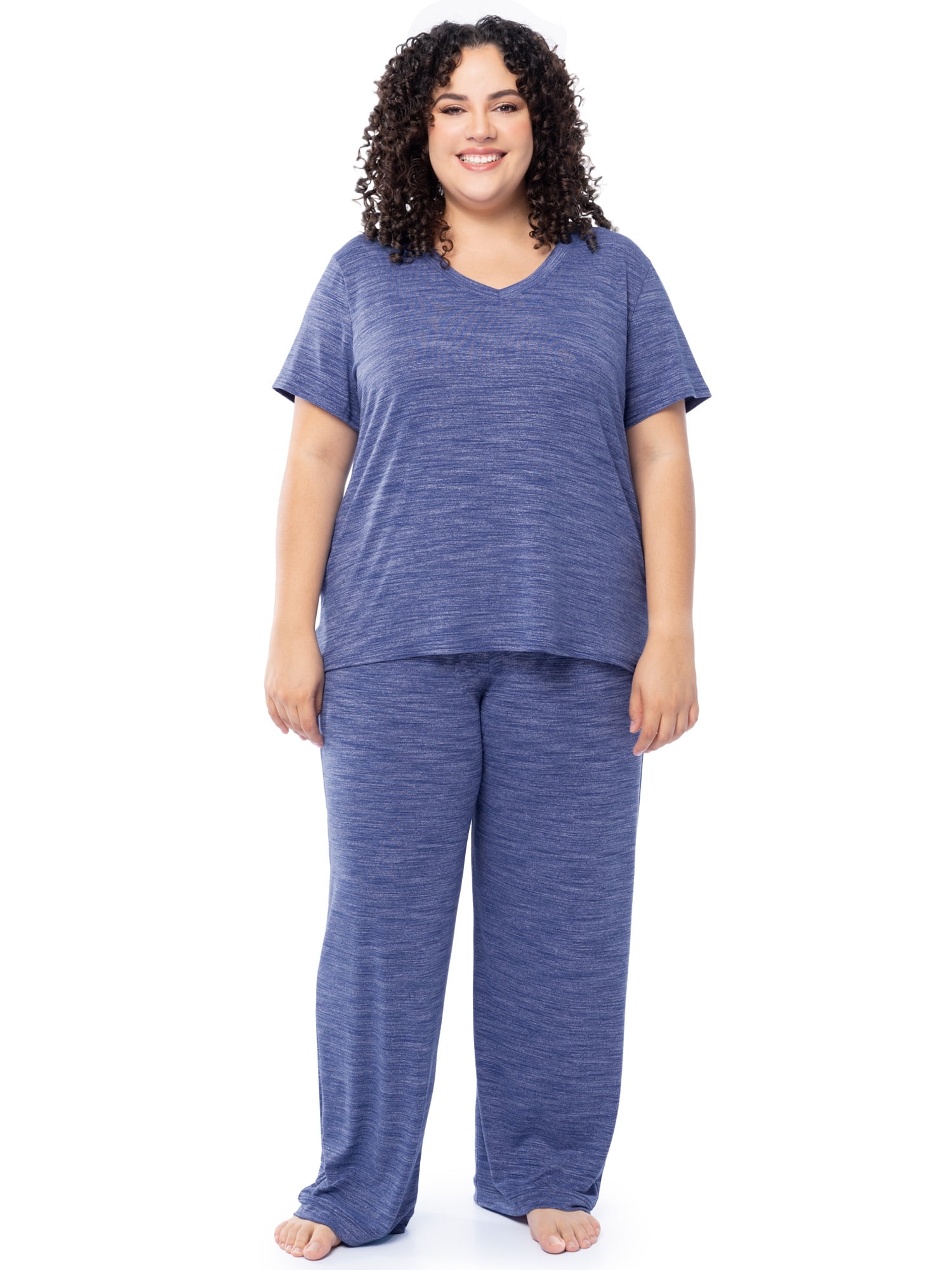 Fruit of the Loom Women's Soft & Breathable V-Neck Short Sleeve Top & Pajama Pant Set, Sizes S-4X