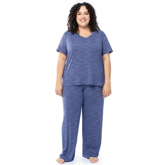 Fruit of the Loom Women's Soft & Breathable V-Neck Short Sleeve Top & Pajama Pant Set, Sizes S-4X