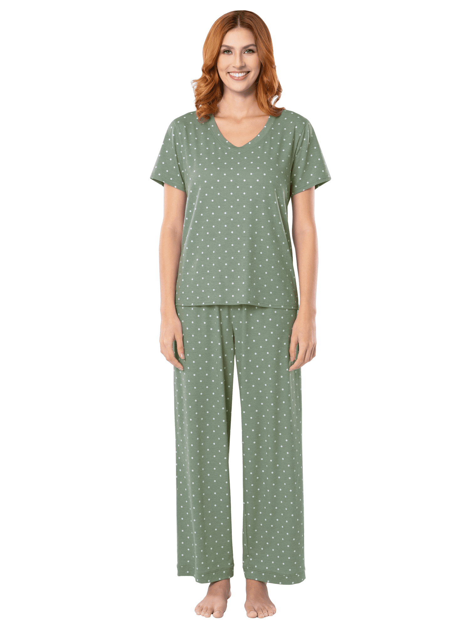 Fruit of the Loom Women's Soft & Breathable V-Neck Short Sleeve Top & Pajama Pant Set, Sizes S-4X