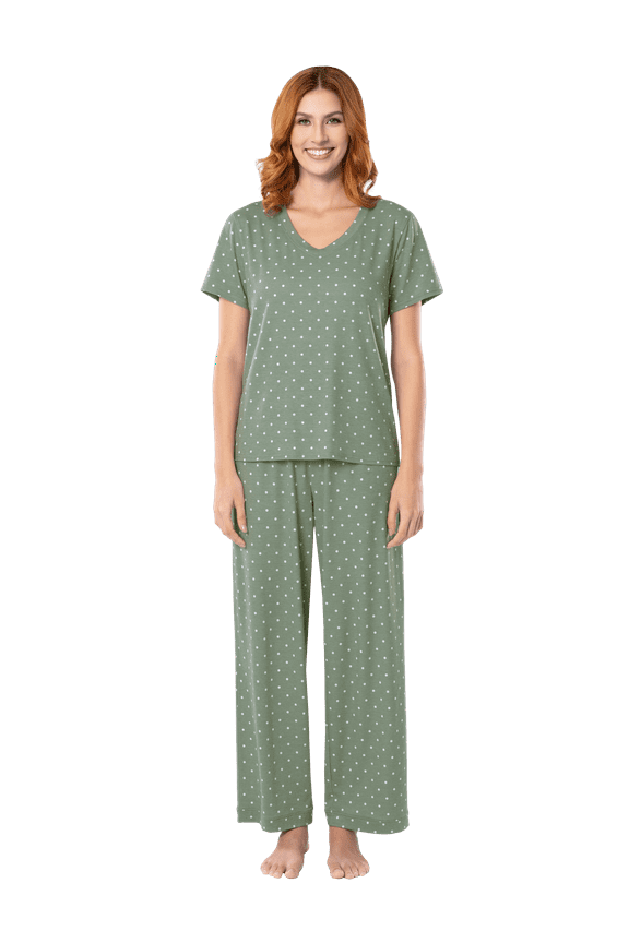Women's Soft & Breathable V-Neck Short Sleeve Top & Pajama Pant Set, Sizes S-4X