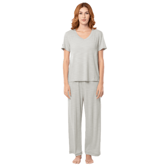 Fruit of the Loom Women's Soft & Breathable V-Neck Short Sleeve Top & Pajama Pant Set, Sizes S-4X