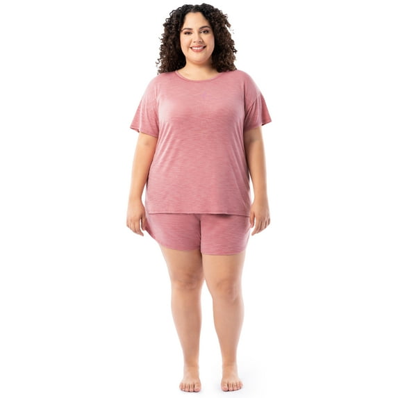 Fruit of the Loom Women's Soft and Breathable Short Sleeve Crew Top & Pajama Short Set, Sizes S-4X