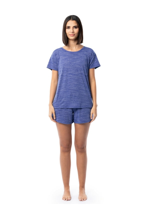 Women's Soft and Breathable Short Sleeve Crew Top & Pajama Short Set, Sizes S-4X