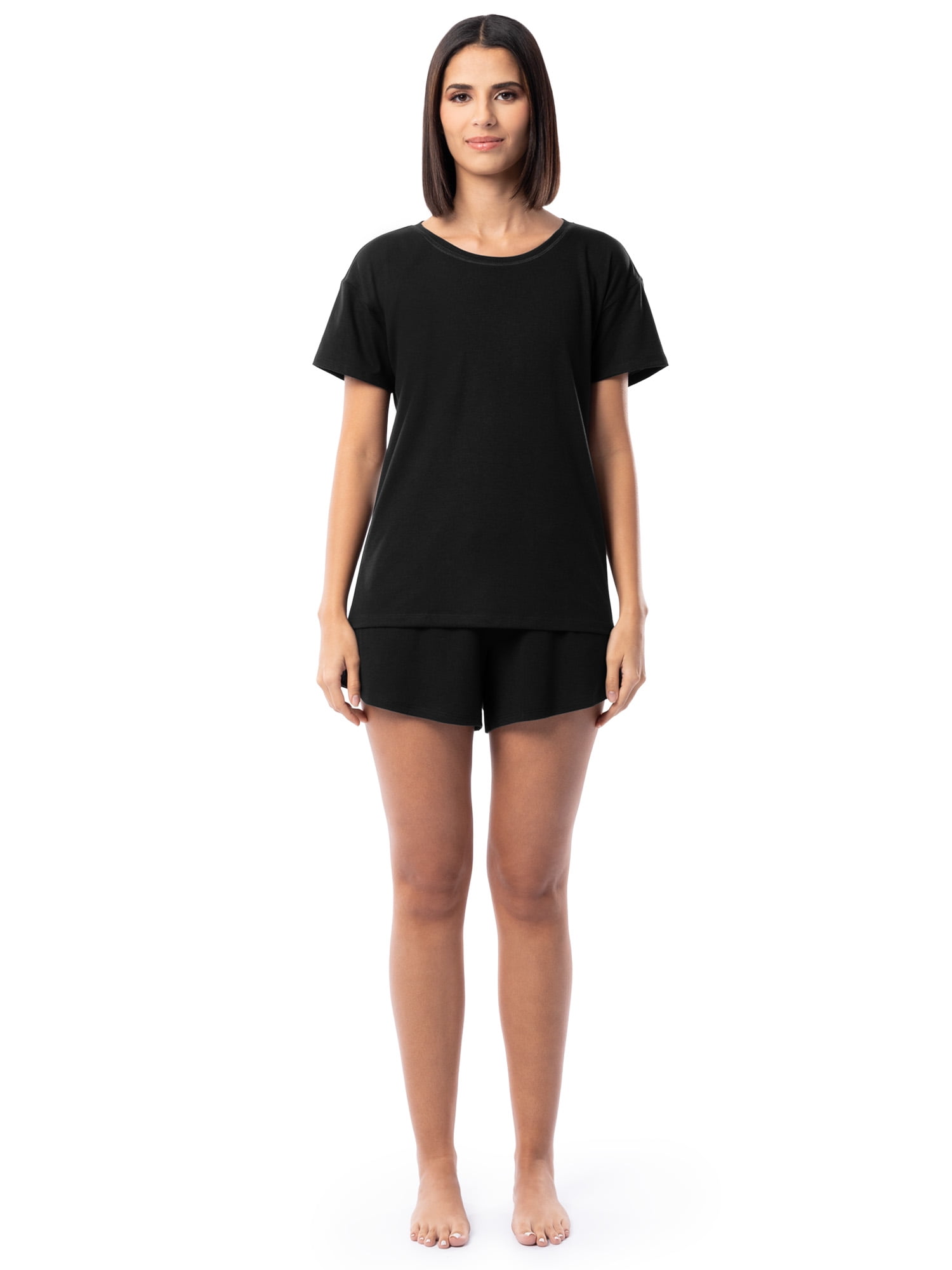 Fruit of the Loom Women's Soft and Breathable Short Sleeve Crew Top & Pajama Short Set, Sizes S-4X
