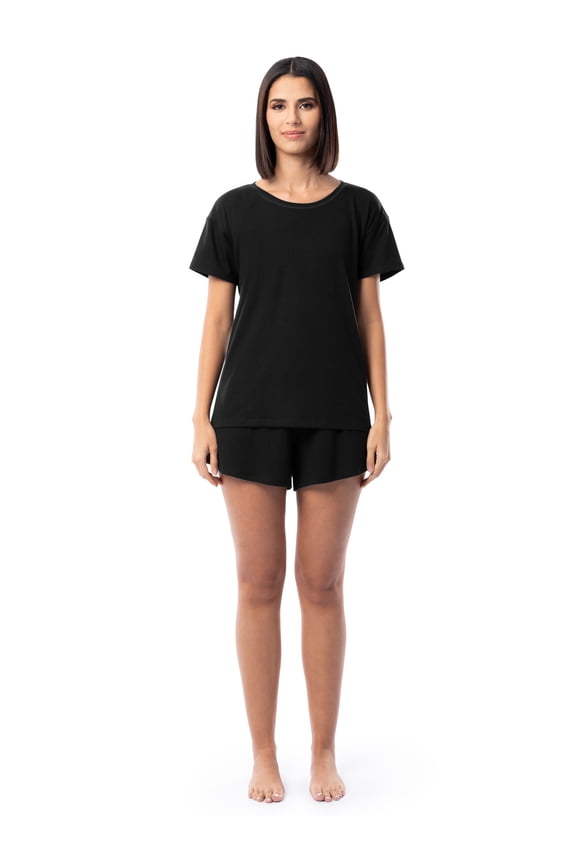 Women's Soft and Breathable Short Sleeve Crew Top & Pajama Short Set, Sizes S-4X
